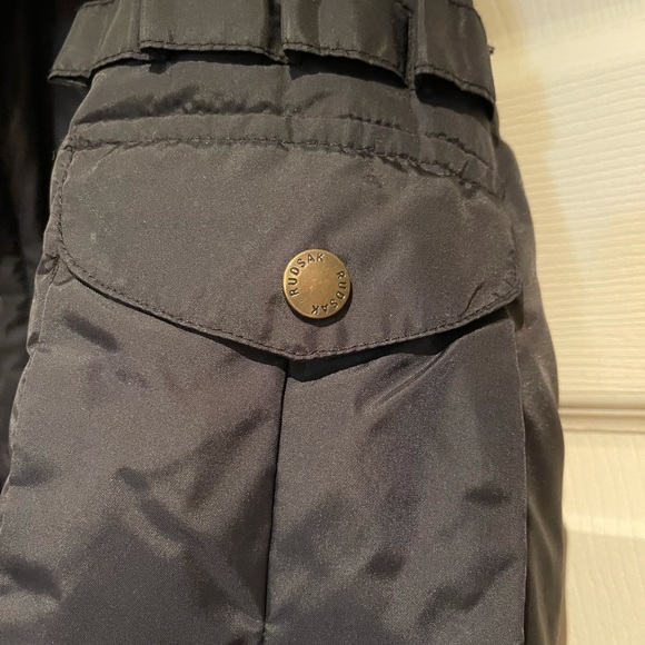 Black long Rudsak coat with fur trim on collar - Picture 2 of 3